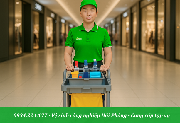 Vệ sinh trung tâm thương mại với đầy đủ dụng cụ - hoá chất